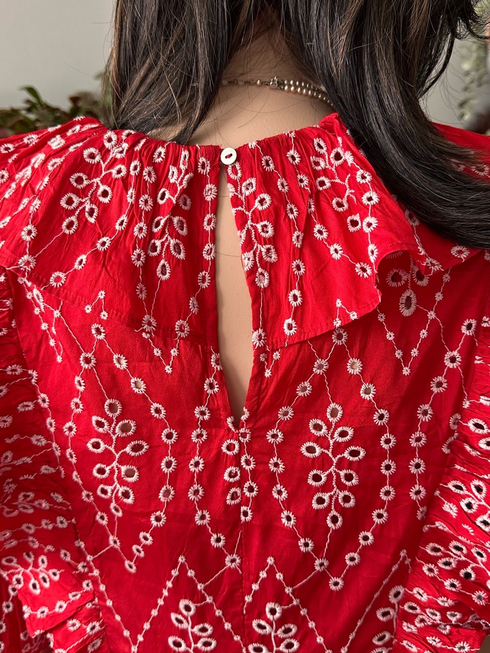 Zara Red Patterned Ruffled Midi Dress - Picture 7 of 7
